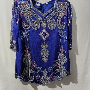 Elegant Royal Blue Embellished Women's Tunic